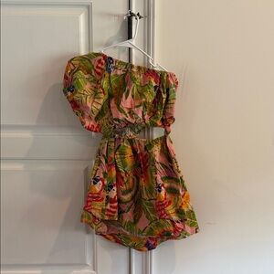 FARM Rio Pink Tropical Parrot Mini Dress